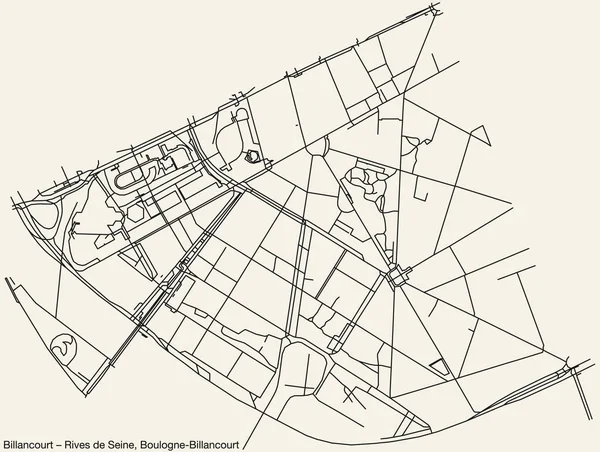 Detailed Hand Drawn Navigational Urban Street Roads Map Billancourt Rives — Stock Vector
