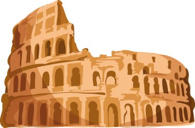 KOLOSSEUM, ROME 'un İtalyan tarihi anıtının ayrıntılı renkli düz çizimi