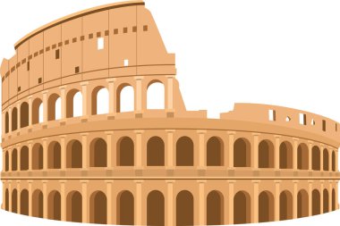KOLOSSEUM, ROME 'un İtalyan tarihi anıtının ayrıntılı renkli düz çizimi