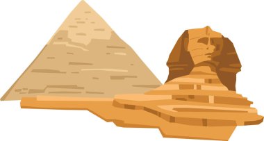 Büyük Sfenks 'in Mısır tarihi anıtının ve GIZA, GIZA' nın Büyük PYRAMID 'inin basit düz çizimi