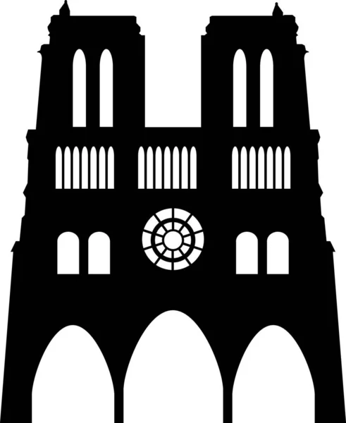 Simples Desenho Plano Preto Monumento Histórico Francês Notro Dame Paris — Vetor de Stock