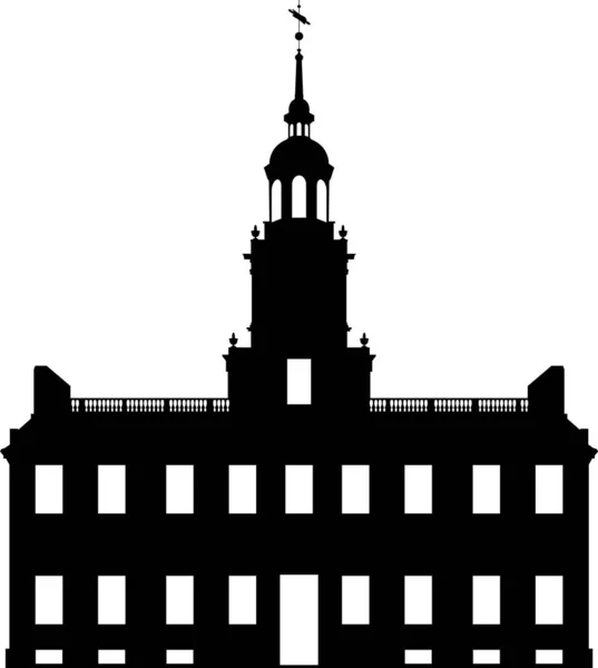 Simples Desenho Plano Preto Monumento Histórico Americano Independência Hall Philadelphia —  Vetores de Stock