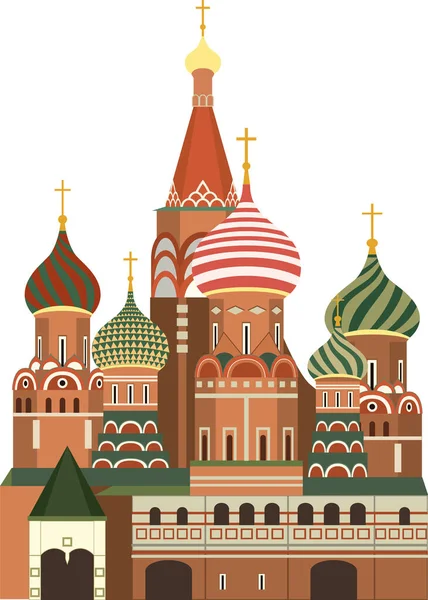 Szczegółowy Kolorowy Płaski Rysunek Rosyjskiego Zabytku Historycznego Kathedralu Basila Moskw — Wektor stockowy