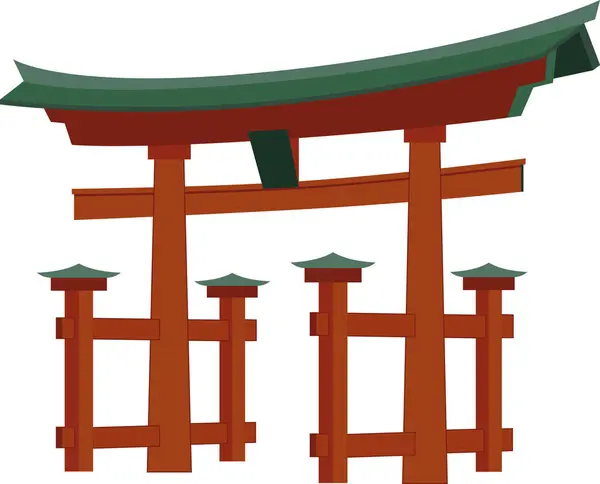 Dibujo Plano Colorido Detallado Del Monumento Histórico Japonés Del Shinto — Vector de stock