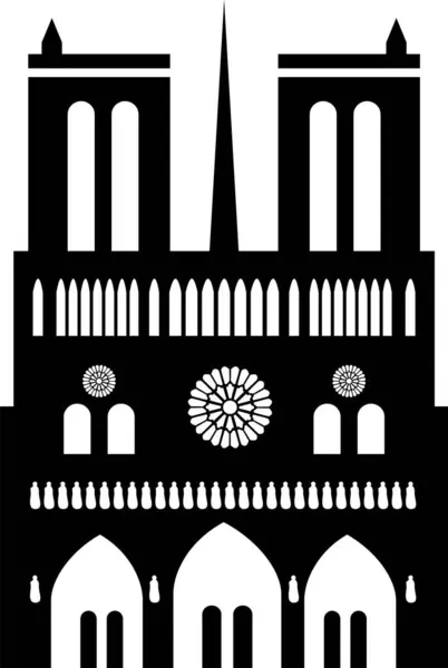 Dibujo Plano Negro Simple Del Monumento Histórico Francés Del Notre — Archivo Imágenes Vectoriales