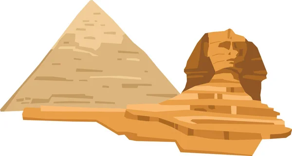 简简单单的卡通画 描绘了埃及历史上具有里程碑意义的大斯芬克斯纪念碑和Giza Giza的大金字塔 — 图库矢量图片