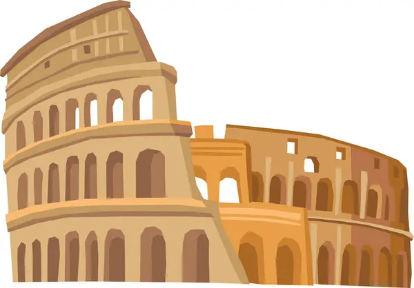 コロシアムのイタリアの歴史的なランドマークモニュメントのシンプルな漫画フラット描画 Rome — ストックベクタ