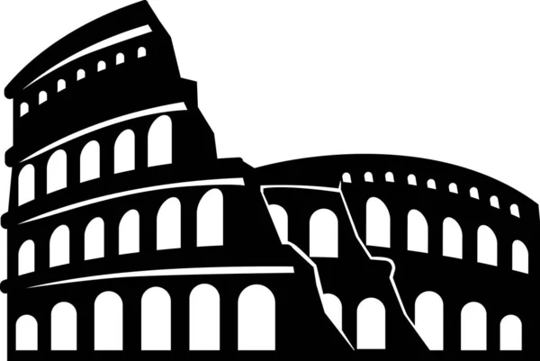Simples Desenho Plano Preto Monumento Histórico Italiano Colosseum Roma —  Vetores de Stock