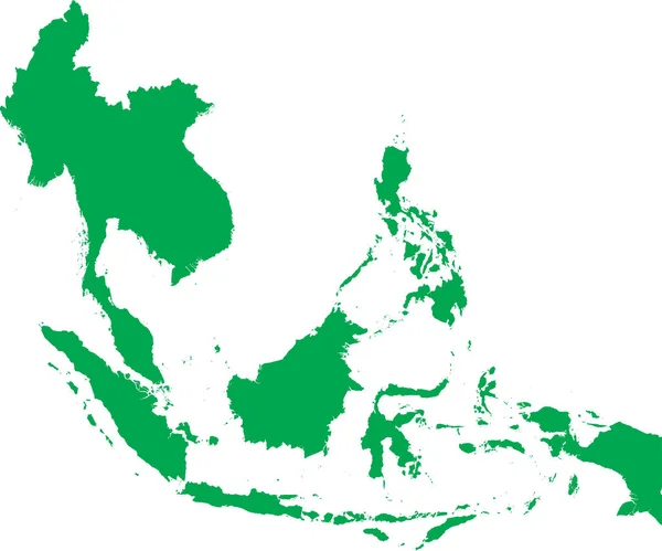 Green Cmyk Farbig Detaillierte Flache Schablonenkarte Der Region Südostasien Auf — Stockvektor