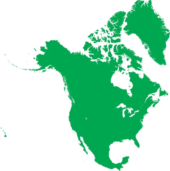 Green Cmyk Cor Detalhada Mapa Estêncil Plano Continente América Norte — Vetor de Stock