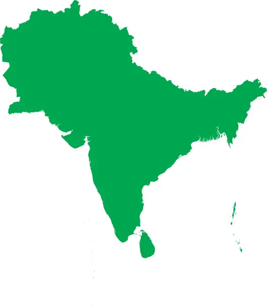 Zielona Cmyk Kolor Szczegółowa Płaska Mapa Szablonu Subkontynentu South Asia — Wektor stockowy