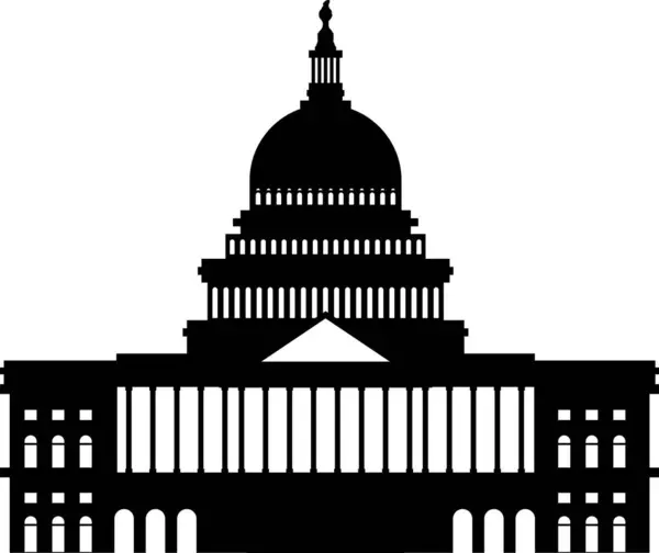 Jednoduchá Černá Plochá Kresba Americké Historické Památky United States Capitol — Stockový vektor