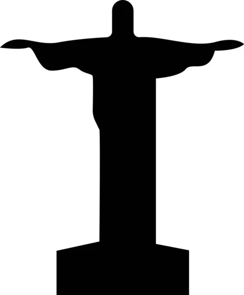 Egyszerű Fekete Lapos Rajz Brazil Történelmi Emlékmű Christ Redeemer Rio — Stock Vector