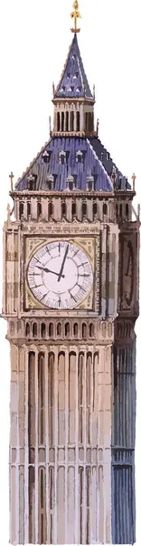 Aquarelle Dessin Plat Monument Historique Britannique Big Ben Londres — Image vectorielle