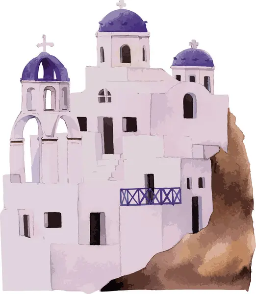Akvarell Stil Platt Ritning Den Grekiska Historiska Landmärke Monument Santorini — Stock vektor