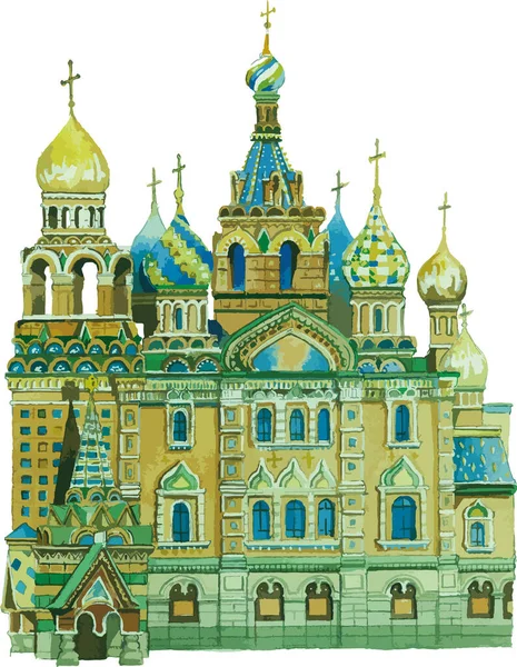 Aquarell Flache Zeichnung Des Historischen Denkmals Der Saint Basil Cathedral — Stockvektor