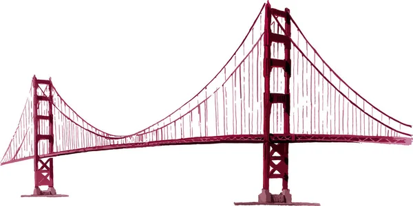 Dessin Plat Style Aquarelle Monument Emblématique Moderne Américain Golden Gate — Image vectorielle
