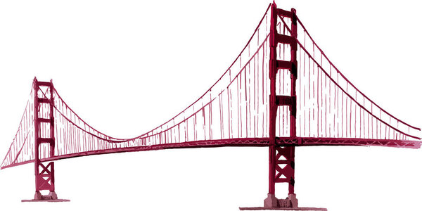 Watercolor style flat drawing of the American modern landmark monument of the GOLDEN GATE BRIDGE, SAN FRANCISCO