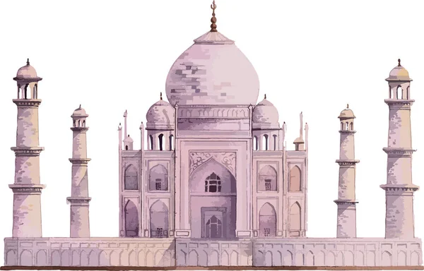 Desenho Plano Estilo Aquarela Monumento Histórico Indiano Taj Mahal Agra — Vetor de Stock