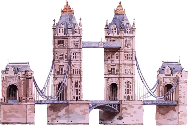 Akwarela Płaski Rysunek Brytyjskiego Zabytku Historycznego Tower Bridge London — Wektor stockowy