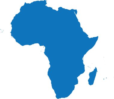 AFRICA kıtasının şeffaf arkaplan üzerindeki BLUE CMYK rengi ayrıntılı düz şablon haritası
