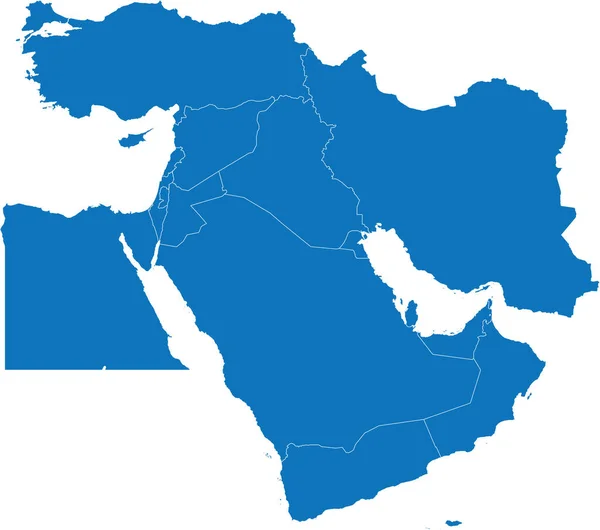 Blue Cmyk Barva Detailní Plochá Šablona Mapa Regionu Středního Východu — Stockový vektor