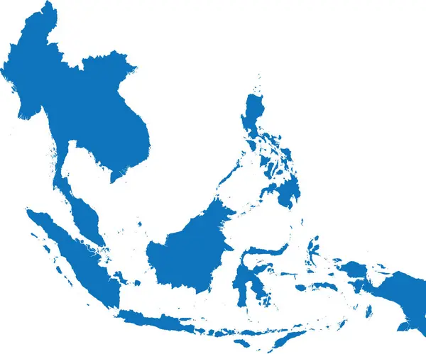 Carte Détaillée Pochoir Plat Couleur Bleue Cmjn Région Asie Sud — Image vectorielle
