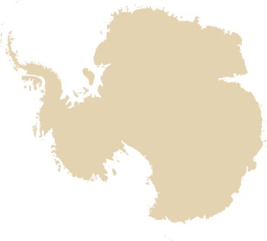 BEIGE CMYK rengi, şeffaf arkaplan üzerinde ANTARCTICA (GÜNEY POLE) kıtasının ayrıntılı düz şablon haritası