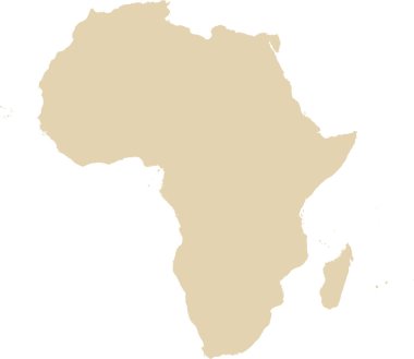 BEIGE CMYK rengi, şeffaf arkaplan üzerinde AFRICA kıtasının ayrıntılı düz şablon haritası