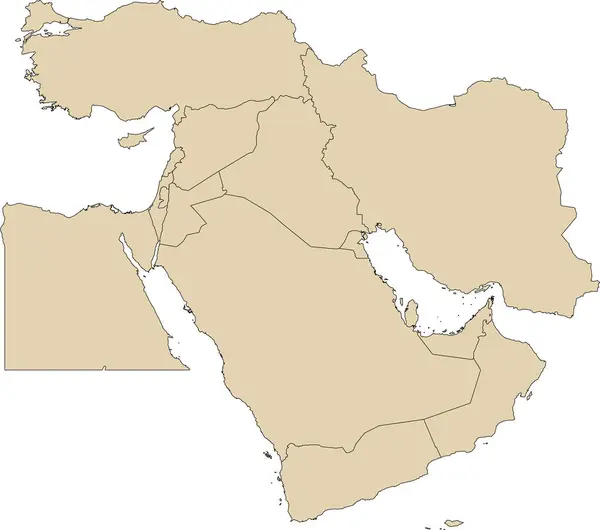 Beige Cmyk カラー 詳細なフラットステンシルマップ Middle東部の領域 国境付き 透明な背景 — ストックベクタ