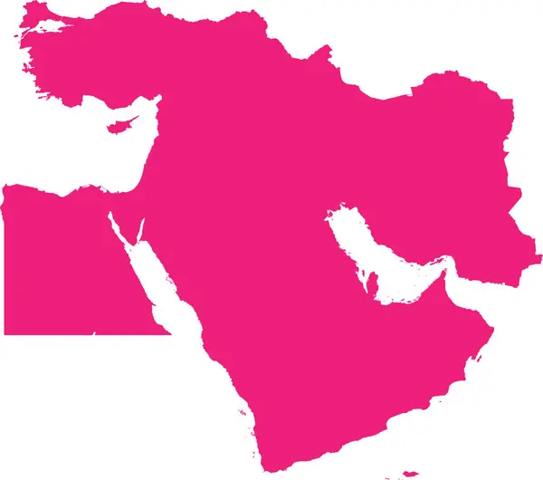 Rose Cmjn Carte Détaillée Pochoir Plat Région Moyen Orient Sur — Image vectorielle
