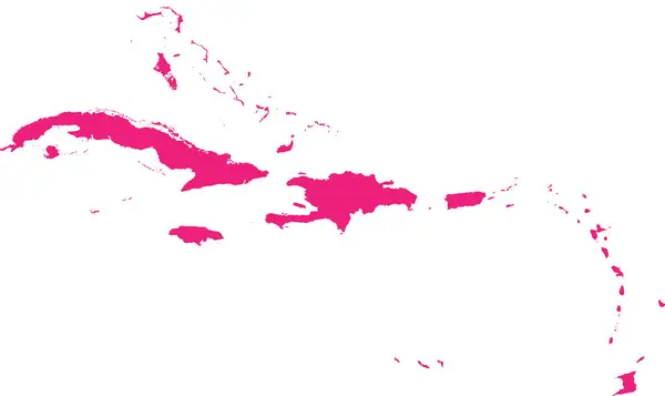 Rose Cmyk Barva Detailní Plochá Šablona Mapa Regionu Caribbean Islands — Stockový vektor