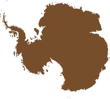 ANTARCTICA (GÜNEY POLE) kıtasının şeffaf arkaplan üzerine BroWN CMYK rengi ayrıntılı düz şablon haritası