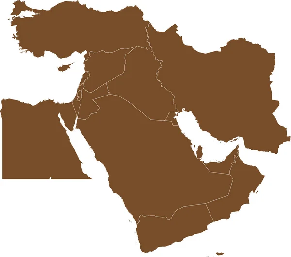 Цветная Подробная Плоская Трафаретная Карта Региона Middle East Границами Страны — стоковый вектор