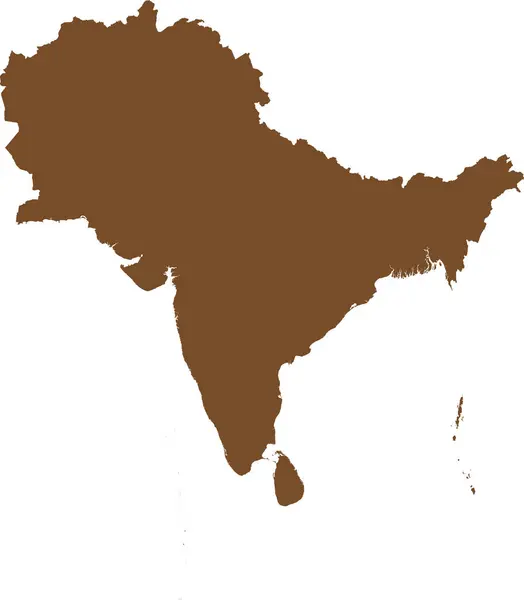 Brown Cmyk Color Plano Detallado Mapa Plantilla Del Subcontinente Sur — Vector de stock