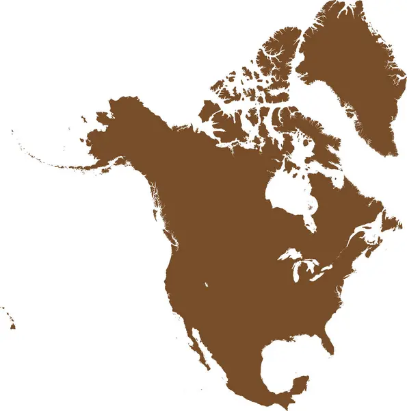 Brown Cmyk Кольорова Детальна Карта Плоского Трафарету Континенту North America — стоковий вектор