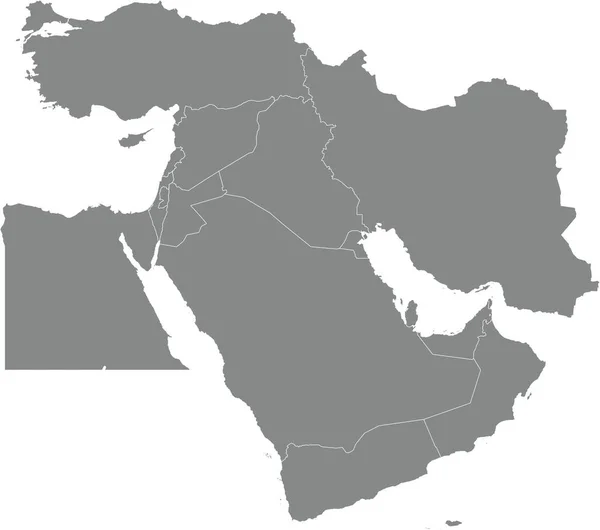 Цветная Карта Gray Cmyk Среднего Востока Границами Стран — стоковый вектор