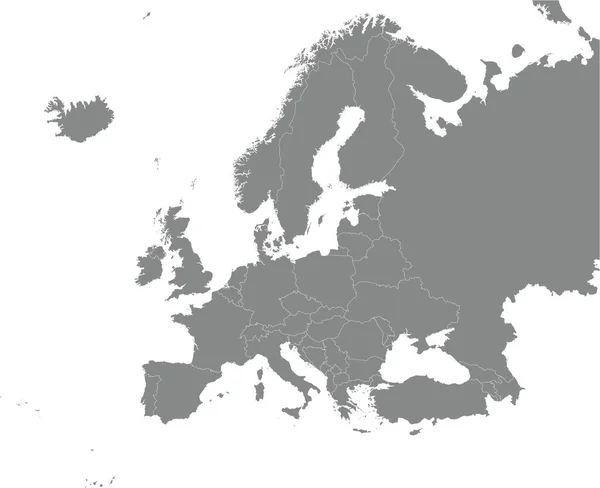Gray Cmyk Kleurkaart Van Europe Met Landgrenzen — Stockvector