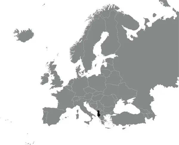 Mapa Nacional Cmyk Negro Albania Dentro Del Detallado Mapa Político — Vector de stock
