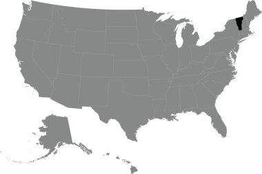Siyah CMYK Federal Vermont haritası Amerika Birleşik Devletleri 'nin şeffaf arkaplan üzerindeki gri, boş siyasi haritası içinde