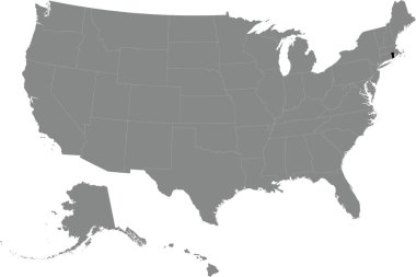 Siyah CMYK RHOde Adasının federal haritası Amerika Birleşik Devletleri 'nin şeffaf arkaplan üzerindeki gri, boş siyasi haritasının içinde