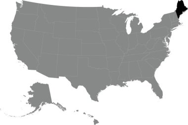 Siyah CMYK Federal MAINE haritası Amerika Birleşik Devletleri 'nin şeffaf arkaplan üzerindeki gri, boş siyasi haritası