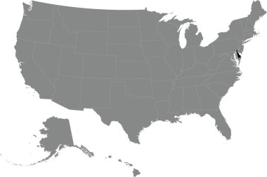 Siyah CMYK Federal DELAWARE haritası Amerika Birleşik Devletleri 'nin şeffaf arka plandaki gri, boş siyasi haritası içinde