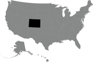 Siyah CMYK federal COLORADO haritası Amerika Birleşik Devletleri 'nin şeffaf arkaplan üzerindeki gri, boş siyasi haritasının içinde