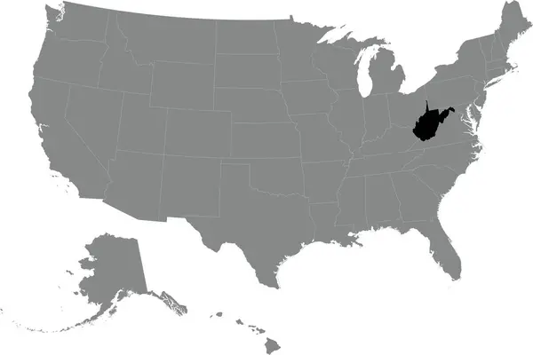 Black Cmyk Federal Map West Virginia Detailed Gray Blank Political — Stock Vector