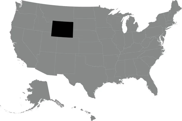 透明背景下的美利坚合众国灰色详细空白政治地图内的Wyoming黑色Cmyk联邦地图 — 图库矢量图片