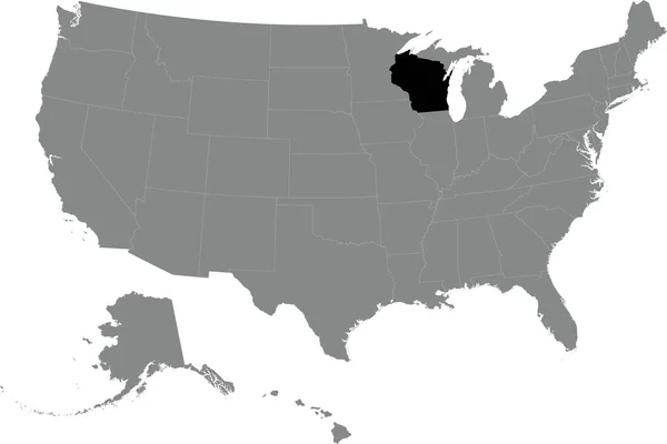 Черная Cmyk Федеральная Карта Wisconsin Внутри Детализированной Серой Чистой Политической — стоковый вектор