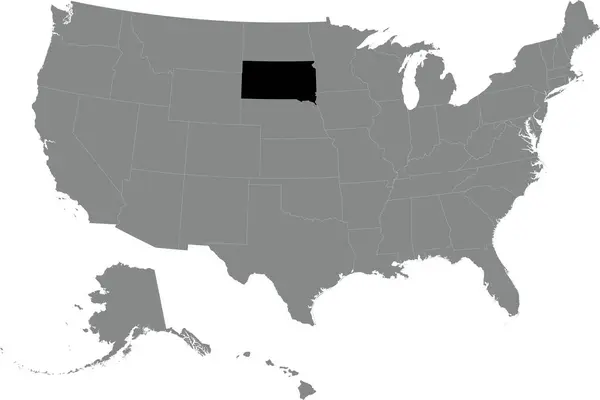 Black Cmyk Federal Map South Dakota Detailed Gray Blank Political — Stock Vector