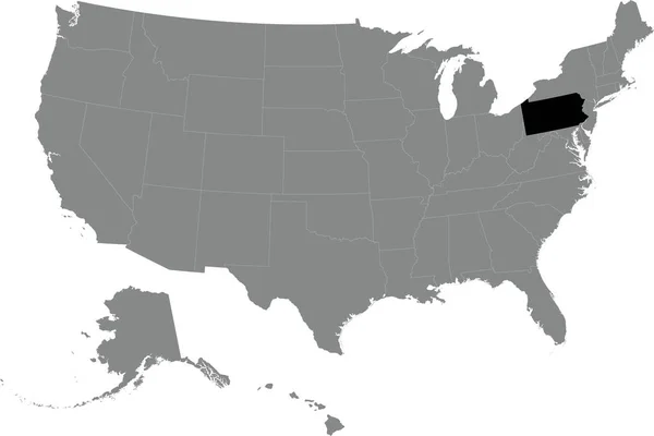 Black Cmyk Federal Map Pennsylvania Detailed Gray Blank Political Map — Stock Vector
