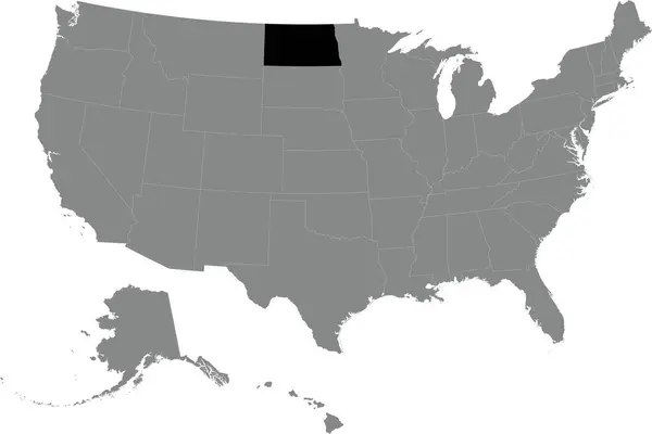 ブラック Cmyk 透明な背景でアメリカ合衆国の詳細な灰色の空白の政治地図の中のNorth Dakotaの連邦地図 — ストックベクタ